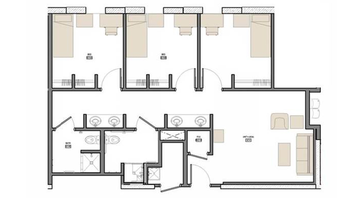 private 3 bedroom floor plan in osprey residence hall