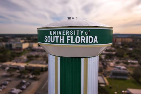 The newly enhanced water tower on the USF Tampa campus.