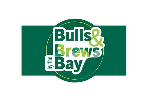A logo with green words "Bulls & Brews by the Bay"