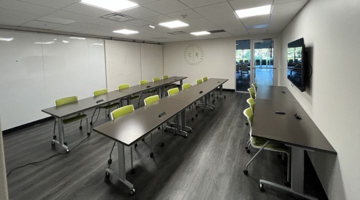 Two long tables with chairs 