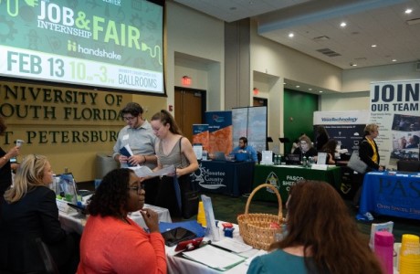Students and employers at a career fair