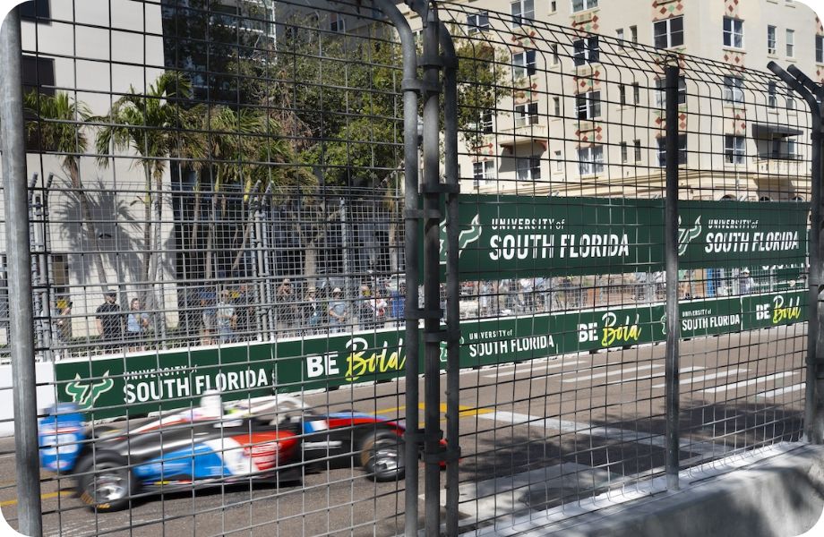 Formula 1 race car crossing finish line at the St. Pete Grand Prix