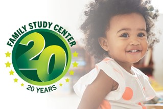 Family Study Center 20 Years logo with a picture of a smiling child