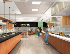 rendering of dining hall space in Osprey residence hall