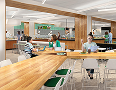rendering of dining area in Osprey residence hall
