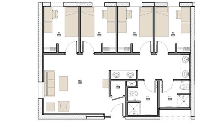 private 4 bedroom floor plan in osprey residence hall