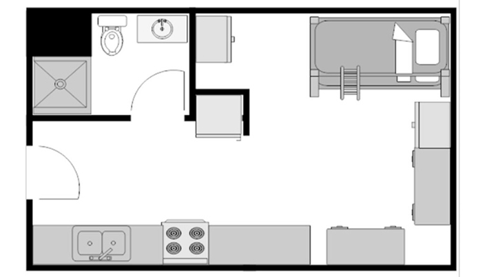floorplan showing 2 person shared room suite in rho