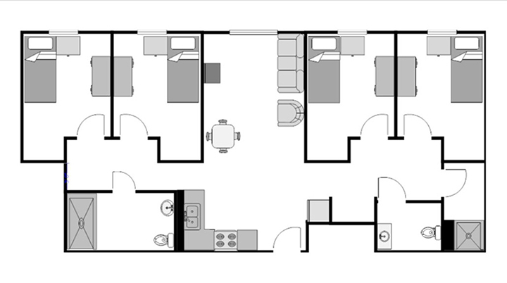 floorplan drawing of 4 person suite in rho