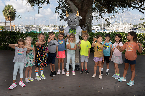 group of kids with rocky at camp rocky in 2023