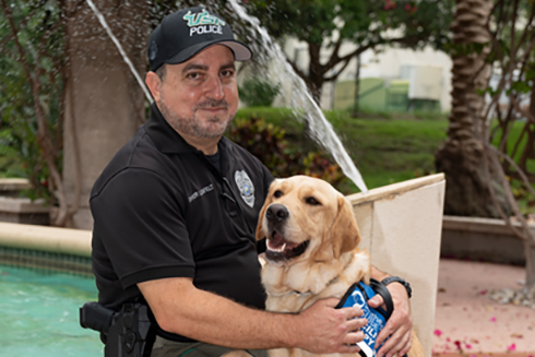 comfort dog snowbird with officer Mark Lickenfelt
