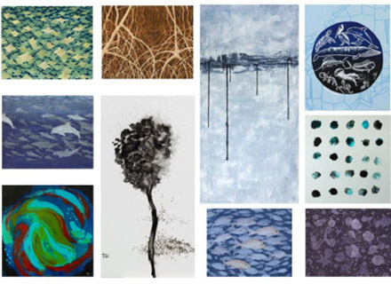A collage of the paintings featured in Visions of Local Artists.