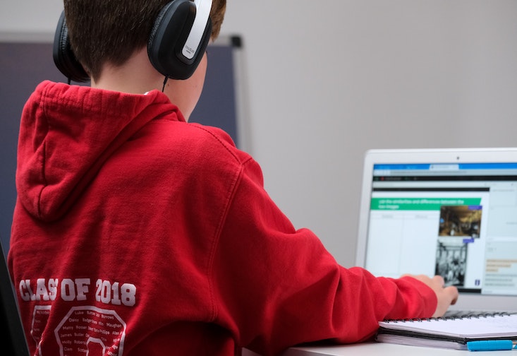 Child at computer.