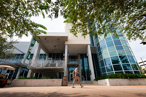 Student walking on campus