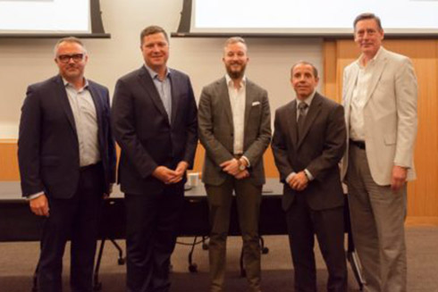 Jason Mathis, CEO of the St. Petersburg Downtown Partnership; Florida State Senator Jeff Brandes; Kam Simmons, Director of Public Policy for Starsky Robotics; Dean Bushey, Florida General Manager for Voyage; Gary Patterson, KTCOB Associate Dean