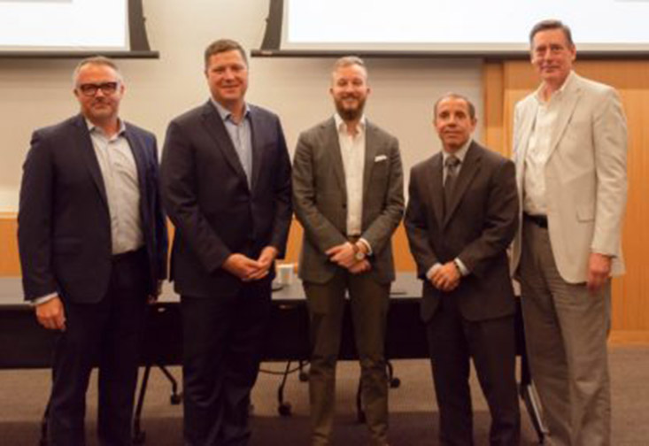  Jason Mathis, CEO of the St. Petersburg Downtown Partnership; Florida State Senator Jeff Brandes; Kam Simmons, Director of Public Policy for Starsky Robotics; Dean Bushey, Florida General Manager for Voyage; Gary Patterson, KTCOB Associate Dean