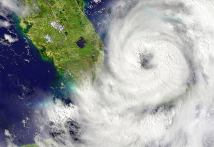 A hurricane approaching Florida from space.