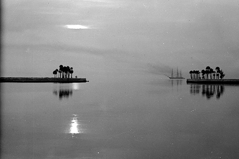 black and white photo of a waterway area in st pete