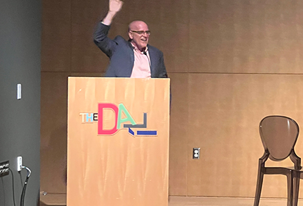 USF English professor Tom Hallock read excerpts from his latest book of poetry and prose, “Happy Neighborhood.”