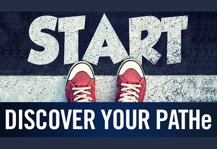 Illustration of feet with the text "Discover your path"