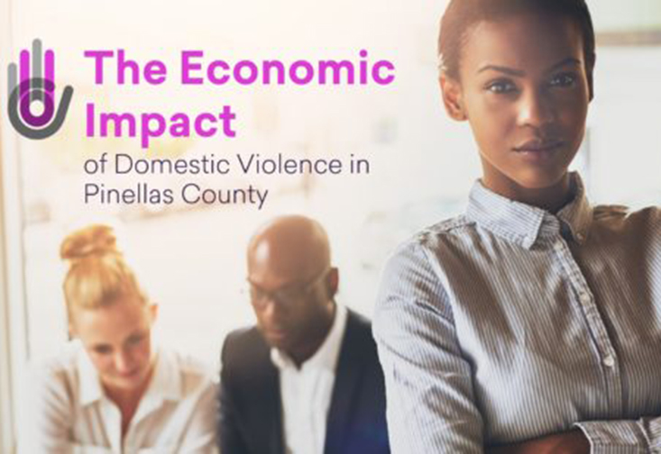 Picture of three people with the text "The economic impact of domestic violence in Pinellas County"