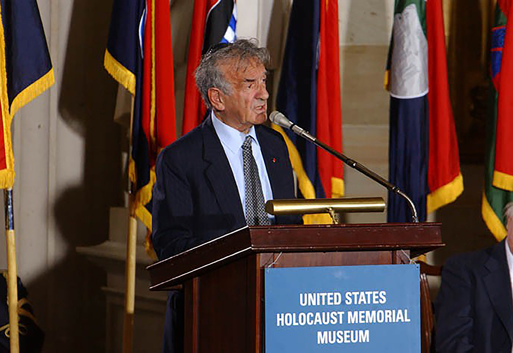 Elie Wiesel speaking at the U.S. Holocaust Memorial Museum. 