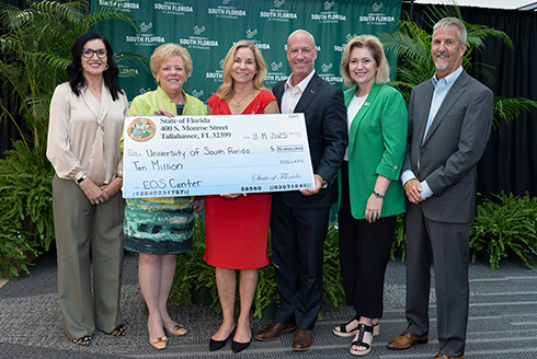 USF St. Petersburg Campus Board Chair Melissa Seixas, USF President Rhea Law, State Rep. Chaney, State Senator DiCeglie, USF St. Petersburg Regional Chancellor Christian Hardigree, USF College of Marine Science Dean Tom Frazer