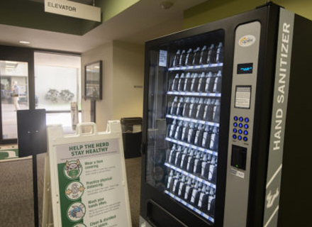 Vending machine full of hand sanitizers