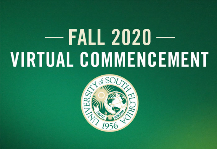 Graphic stating Fall 2020 Virtual Commencement with USF logo
