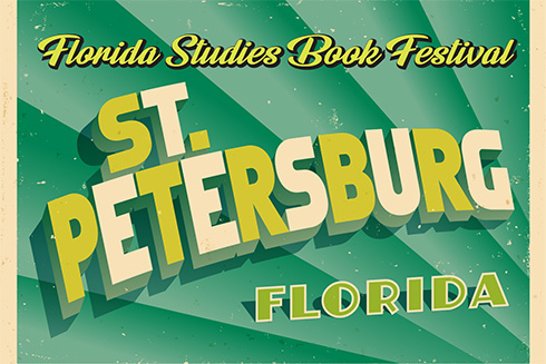A vintage-looking picture with Florida Studies Book Festival written on it.