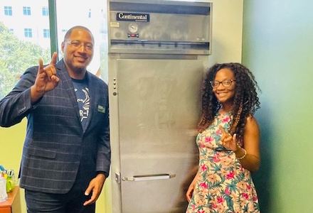 New refrigerator in food pantry