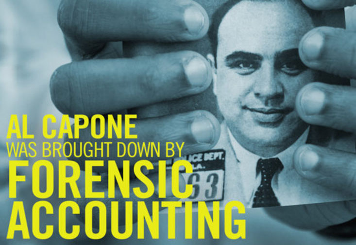 Picture of Al Capone with the text "Al Capone was brought down by forensic accounting."