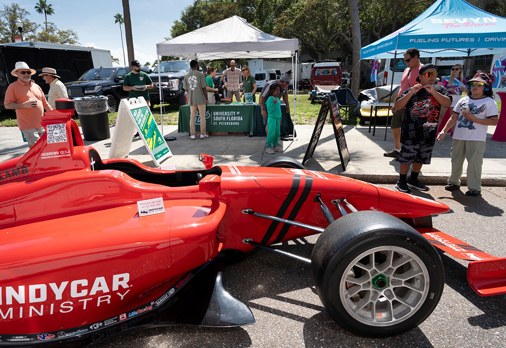 Students and Staff at the USF St. Petersburg tent during the Firestone Grand Prix of St. Petersburg on March 9. 