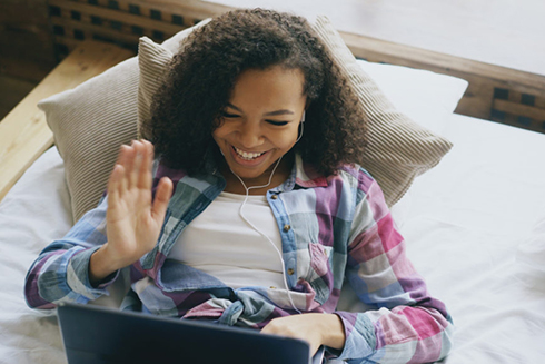 Student on a video call