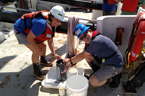 Associate Professor Heather Judkins aboard the R/V Point Sur in Gulf of Mexico