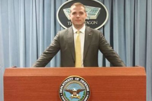 USFSP alum Kyle McIntyre in the Pentagon’s Press briefing room.