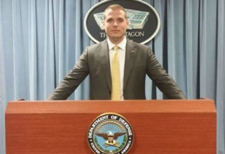 USFSP alum Kyle McIntyre in the Pentagon’s Press briefing room.