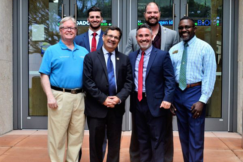 Interim Regional Chancellor Martin Tadlock, Mike Ciminna, Rep. Gus Bilirakis, Ben Smet, Brian Andersonand Coordinator of USFSP Military and Veterans Success Center Milton White before the evening’s event.