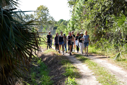 Students in the American wilderness thinkers class on a hike at Boyd Hill Nature Preserve.