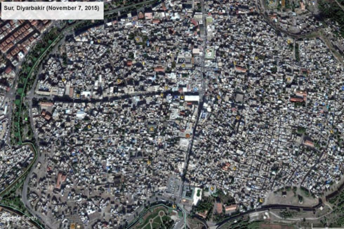 Satellite image of Sur before Turkish security forces bombarded the city.