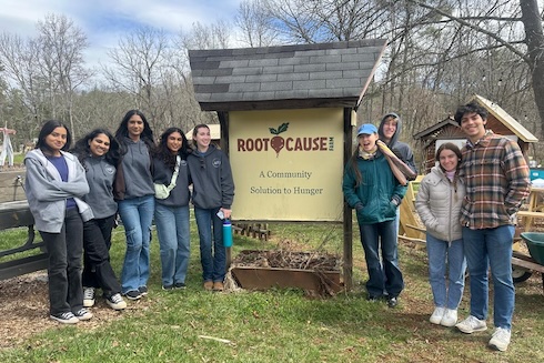 The students at a community garden.