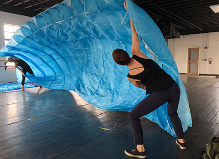 Samantha Miller and Helen Hansen French rehearse Air-Earth-Fire-Wind. Credit: Sheila Cowley