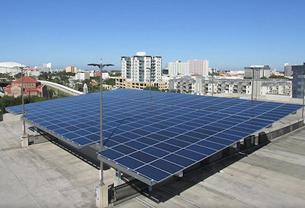 Solar array on top of parking garage