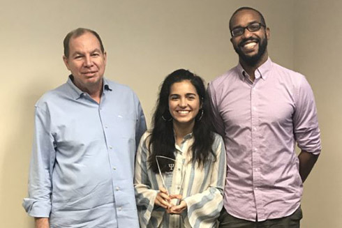 Sophia Perez received the Durand Family Scholarship at a reception on August 30, being recognized by Psychology Professors Dr. V. Mark Durand and Dr. Max Owens.