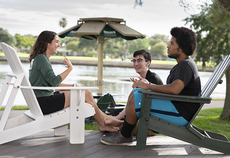Students chatting on the waterfront