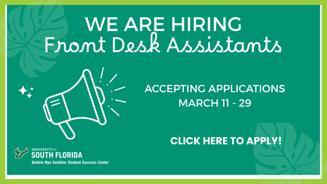 We are hiring Front Desk Assistants at the SSC!  Accepting applications March 11 - 29.  Click on this image link to apply!