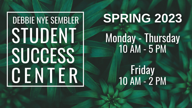 The SSC will be open Monday-Thursday (10 AM - 5 PM) and Friday (10 AM - 2 PM).  Come see us in DAV 107!